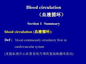 Blood circulation Section 1 Summary blood circulation Def