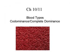 Ch 1011 Blood Types CodominanceComplete Dominance Blood Types