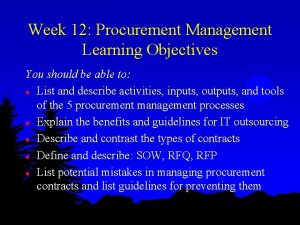 Week 12 Procurement Management Learning Objectives You should