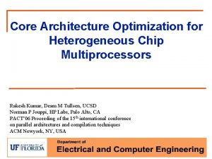 Core Architecture Optimization for Heterogeneous Chip Multiprocessors Rakesh