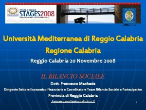 Universit Mediterranea di Reggio Calabria Regione Calabria Reggio