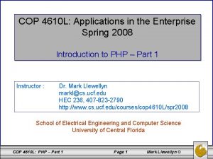 COP 4610 L Applications in the Enterprise Spring