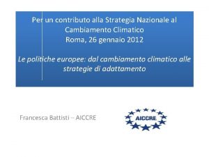 Per un contributo alla Strategia Nazionale al Cambiamento