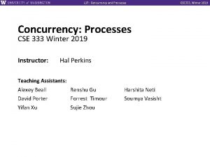 L 27 Concurrency and Processes Concurrency Processes CSE