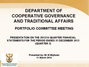 DEPARTMENT OF COOPERATIVE GOVERNANCE AND TRADITIONAL AFFAIRS PORTFOLIO