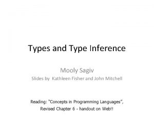 Types and Type Inference Mooly Sagiv Slides by