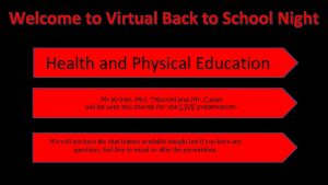 Welcome to Virtual Back to School Night Health