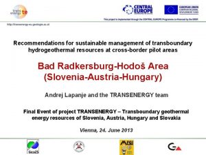 Recommendations for sustainable management of transboundary hydrogeothermal resources