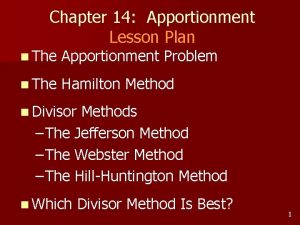 Chapter 14 Apportionment Lesson Plan n The Apportionment