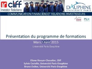 Prsentation du programme de formations Mars 2015 Avril