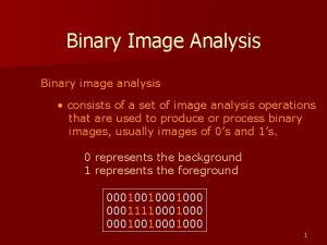 Binary Image Analysis Binary image analysis consists of