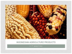 INDONESIAN AGRICULTURE PRODUCTS 11 TH MEETING The agriculture