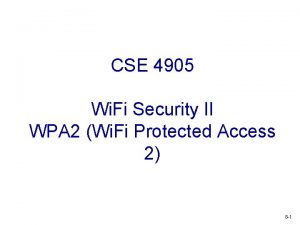 CSE 4905 Wi Fi Security II WPA 2