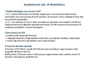 Ampliamento sito di Modellistica Analisi idrologica con sistema