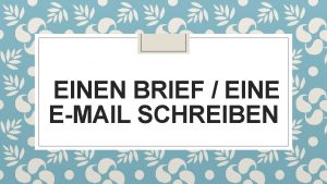 EINEN BRIEF EINE EMAIL SCHREIBEN Du oder Sie