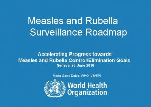 Measles and Rubella Surveillance Roadmap Accelerating Progress towards