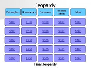 Jeopardy Philosophers Governments Documents Founding Fathers Ideas 100