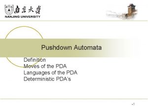 Pushdown Automata Definition Moves of the PDA Languages