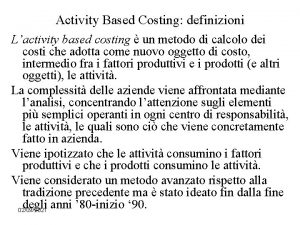 Activity based costing definition