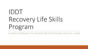 IDDT Recovery Life Skills Program A GROUP APPROACH