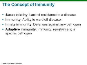 The Concept of Immunity Susceptibility Lack of resistance