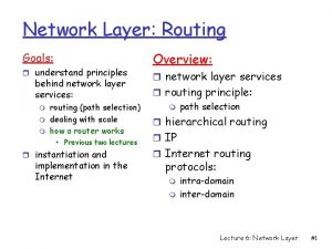 Network Layer Routing Goals r understand principles behind