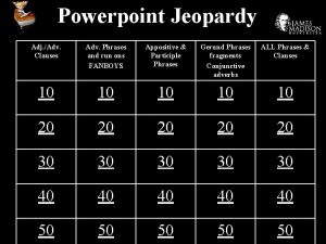 Powerpoint Jeopardy Adj Adv Clauses Adv Phrases and