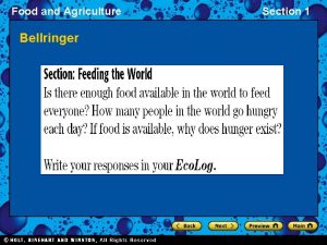 Food and Agriculture Bellringer Section 1 Food and