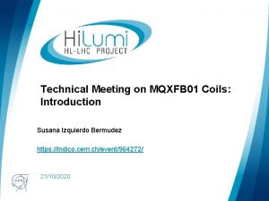 Technical Meeting on MQXFB 01 Coils Introduction Susana