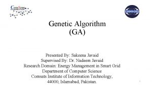 Genetic Algorithm GA Presented By Sakeena Javaid Supervised