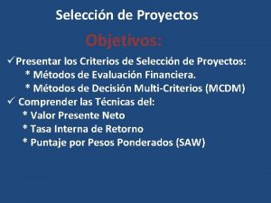 Seleccin de Proyectos Objetivos Presentar los Criterios de