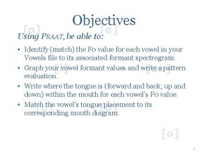 Objectives Using PRAAT be able to Identify match