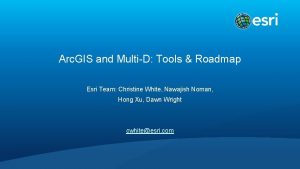 Arc GIS and MultiD Tools Roadmap Esri Team