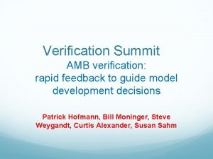 Verification Summit AMB verification rapid feedback to guide