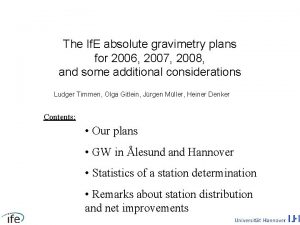 The If E absolute gravimetry plans for 2006