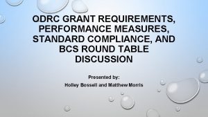 ODRC GRANT REQUIREMENTS PERFORMANCE MEASURES STANDARD COMPLIANCE AND