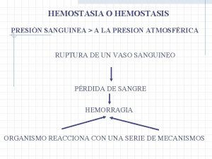 HEMOSTASIA O HEMOSTASIS PRESIN SANGUINEA A LA PRESION