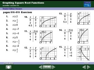 Graphing Square Root Functions ALGEBRA 1 LESSON 11