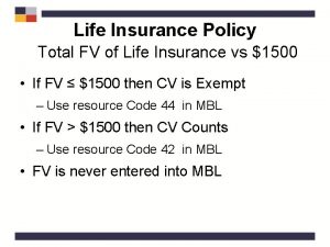 Life Insurance Policy Total FV of Life Insurance