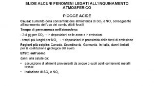 SLIDE ALCUNI FENOMENI LEGATI ALLINQUINAMENTO ATMOSFERICO PIOGGE ACIDE