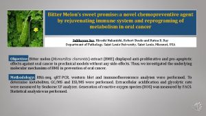 Bitter Melons sweet promise a novel chemopreventive agent