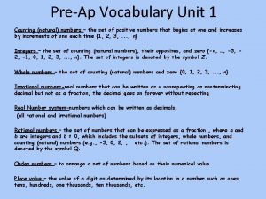 PreAp Vocabulary Unit 1 Counting natural numbers the