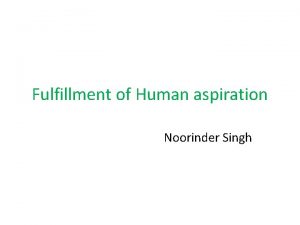 Fulfillment of Human aspiration Noorinder Singh Fulfillment of