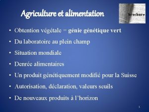 Agriculture et alimentation brochure Obtention vgtale gnie gntique