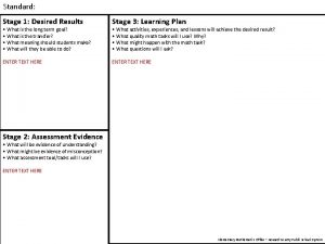 Standard Stage 1 Desired Results Stage 3 Learning