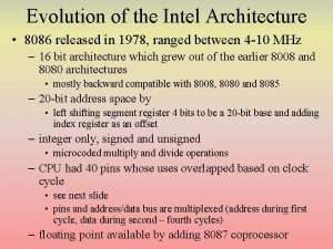 Evolution of the Intel Architecture 8086 released in
