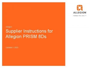 Allegion Supplier Instructions for Allegion PRISM 8 Ds