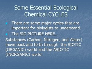 Some Essential Ecological Chemical CYCLES There are some