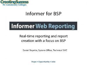 Informer for BSP Realtime reporting and report creation