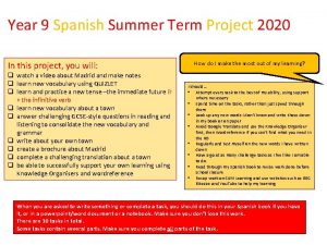 Year 9 Spanish Summer Term Project 2020 In